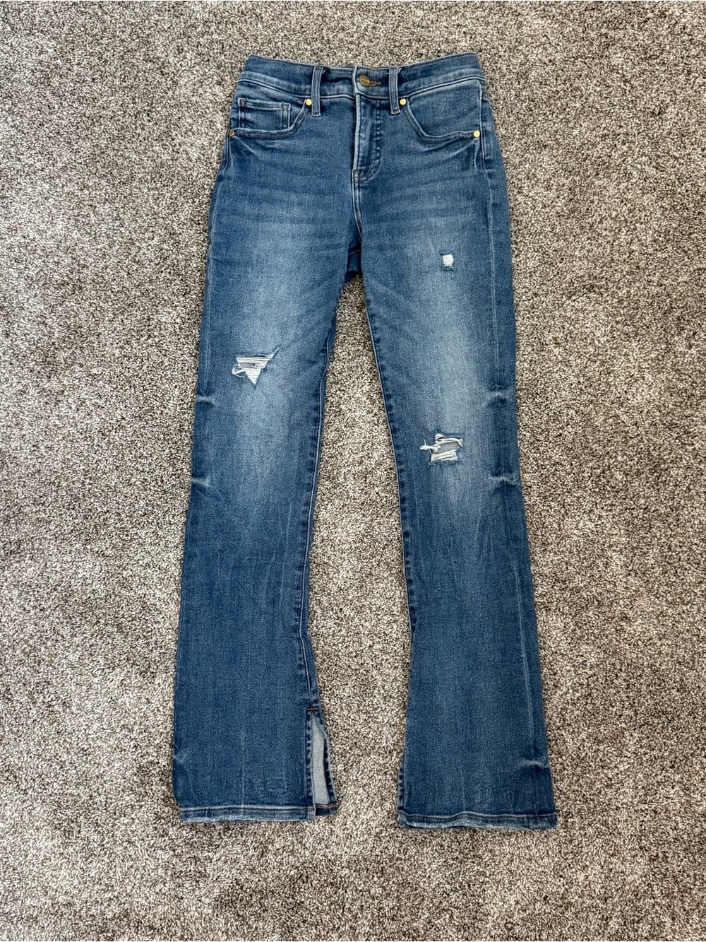Express Skyscraper High Rise Jeans with Knee Distressing